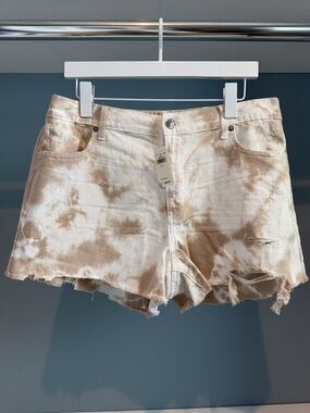 aerie Beige Tie-Dye Frayed Hem Denim Shorts